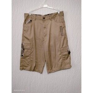 Red Ape Authentic Cargo Shorts Tan With Plaid Accents Size 36 Embroidered Y2K